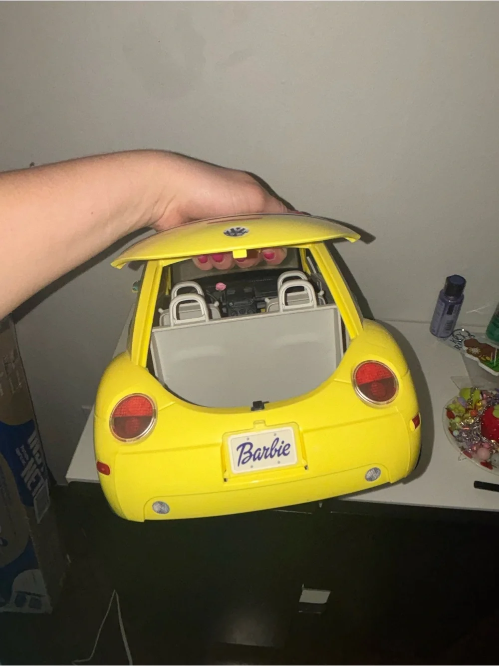 Barbie Volkswagen New Beetle Yellow Flower Power Car VW Convertible Bug With Key